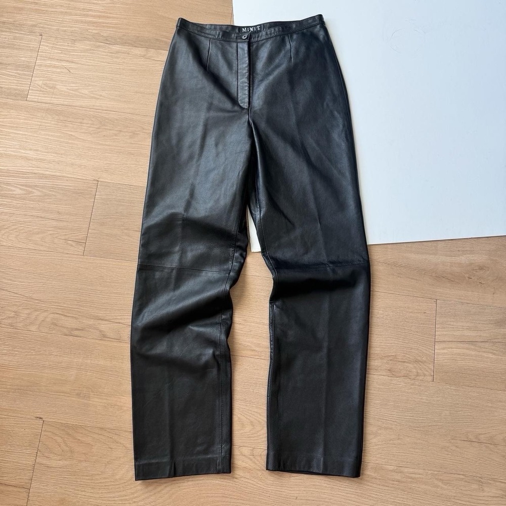 Black Leather Pants Medium Straight Leg Vintage 90s Minimalist‎ Chic Biker